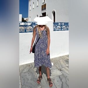 Blue Ditsy Floral Midi Dress